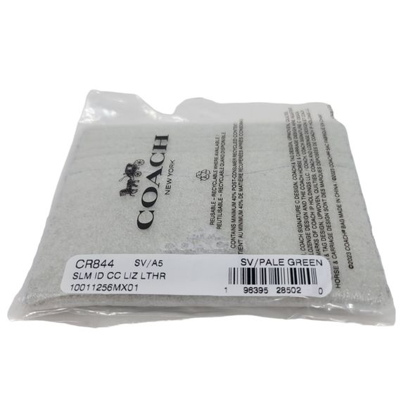 COACH CR844 Lizard-Embossed Leather Slim Id Card Case Silver/Pale Green NWT $128 - Picture 5 of 5